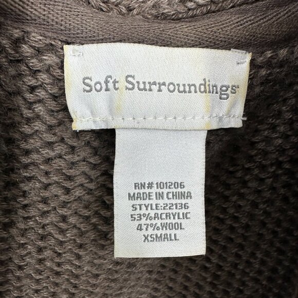 Soft Surroundings Belted Cardigan Sweater XS Chunky Knit Wool Shawl Collar Taupe - Picture 3 of 7